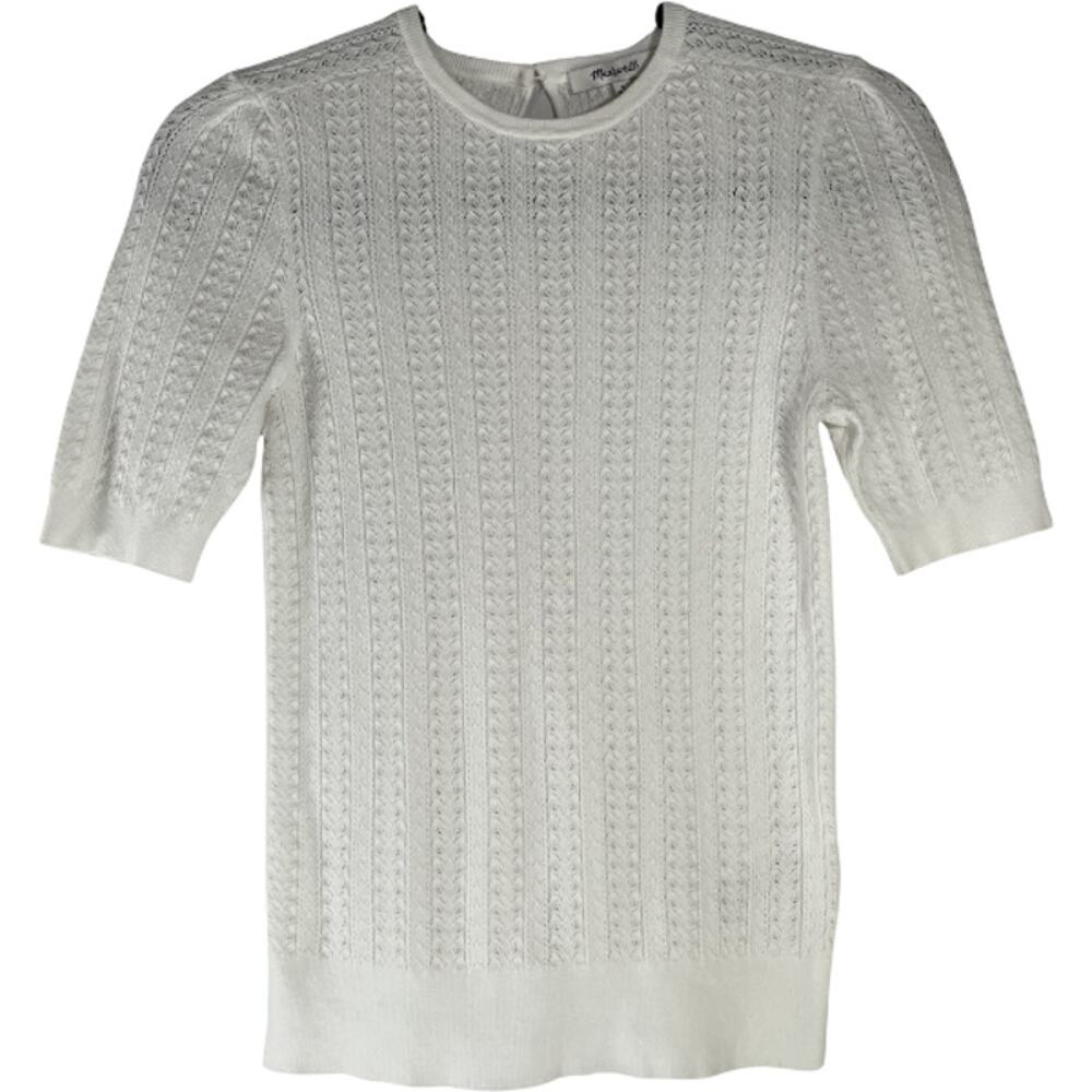 Madewell Summer White Open Crochet Short Sleeve Top Size S
